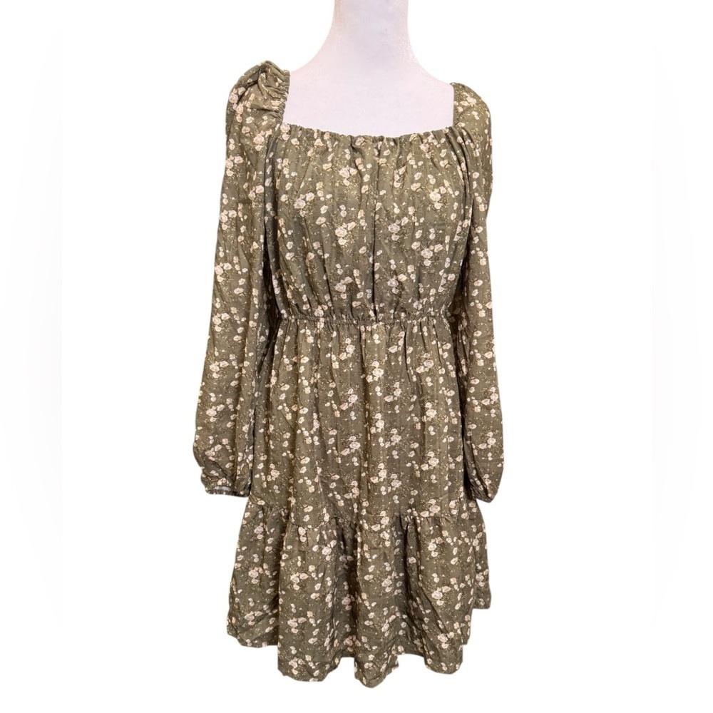 And Now This Plus 0X Olive Cottagecore Floral Square Neck Mini Dress NWT - Picture 2 of 8